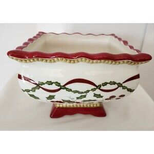 VTG Laura Ashley FTD Christmas Ceramic Planter – Holly & Berry Garland